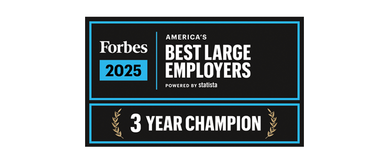 Forbes badge recognizing Capital Group as one of America's Best Large Employers 2025, highlighting a 3-year champion recognition.