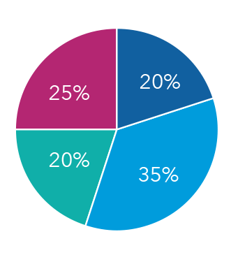 A pie chart reflecting 20 percent is allocated to growth funds, 35 percent is allocated to growth-and-income funds, 20 percent is allocated to Equity-Income and Balanced Funds, and 25 percent is allocated to bonds.