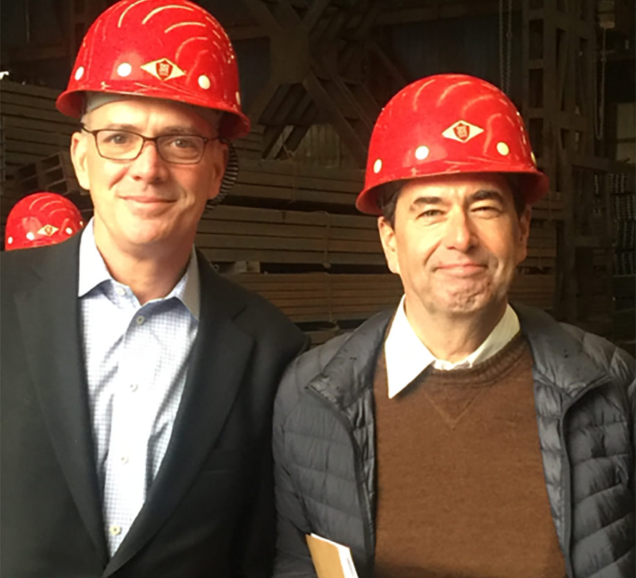 Steve Watson and a colleague visiting a steel plant in Tangshan in 2016